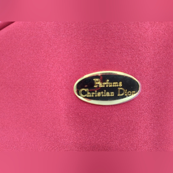 Early 1990s Vintage DIOR Parfum Red Satin Vanity Gold Plaque Vanity Makeup Bag - Picture 2 of 10